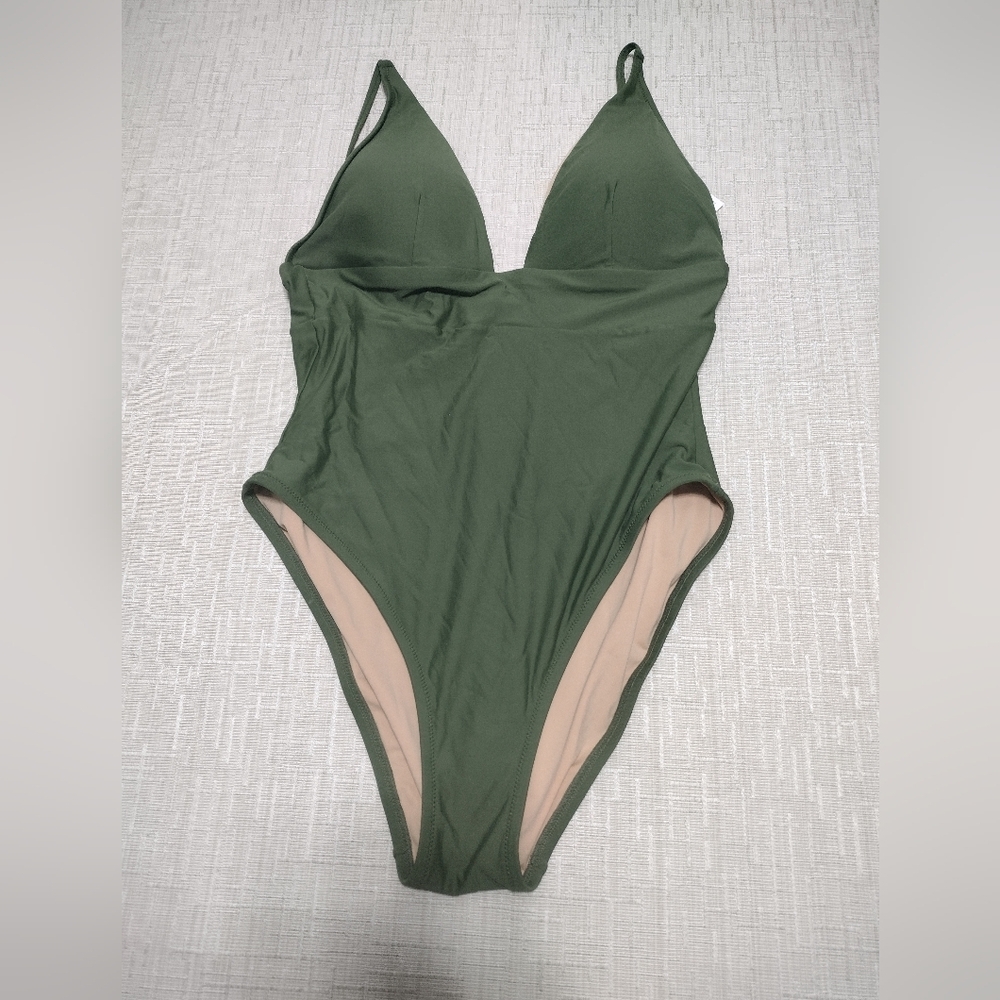 J.Crew Deep V-Neck French One-Piece Swimsuit, Green 10 NWOT